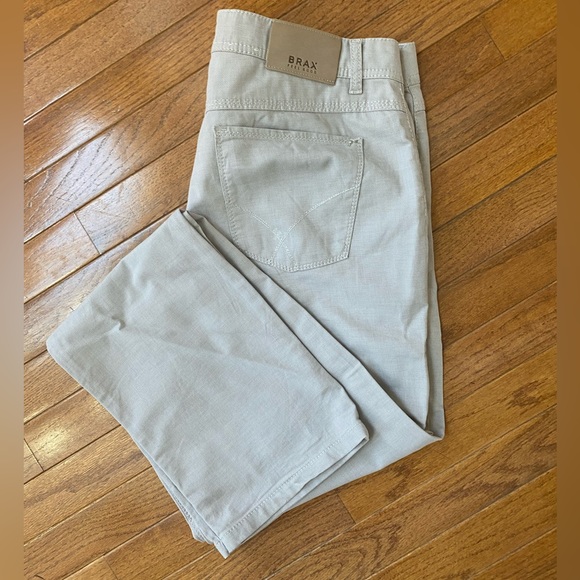 Brax mens pants 36x34 khaki beige tan Cooper fancy regular fit - Picture 1 of 13
